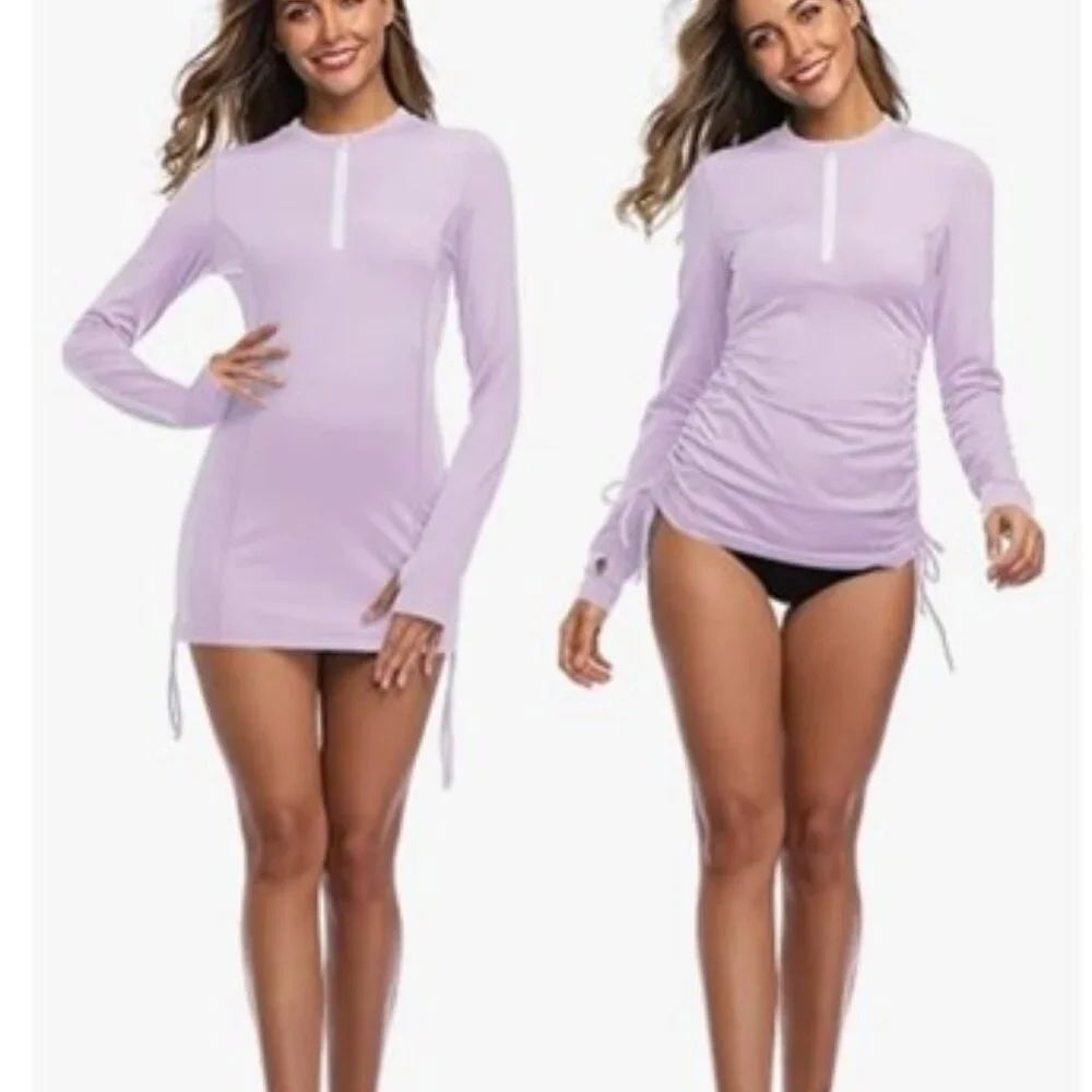 Women's Long Sleeve UV Sun Protection Rash Guard Side Adjustable Swimsuit Top